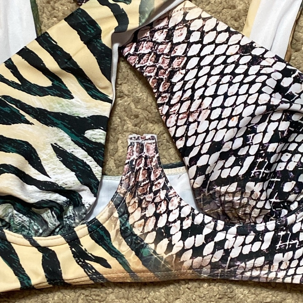 Shein Zebra Stripe & Snakeskin Push Up Bikini Top S - Picture 7 of 7